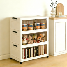 아리엘노 수납장 무설치 접이식 다용도 수납장 양문 이동식 플라스틱 수납장 리빙박스 폴딩 정리함 폴딩박스, 투명