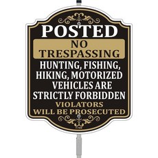 Posted No Trespassing 사냥 낚시 하이킹 전동 차량 Are Strictly Forbidden Violators Will Be Prosecuted 표지판 30.5, Posted No Trespassing 사냥 낚시 하이