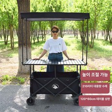 플리마켓 매대 대형 야외캠핑 트레일러 노점 웨건 수레, 기본 모델명/품번, 1개, 8. 블랙 웨건 120 x 60 블랙 테이블 지붕세트