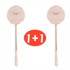 1+1 캐릭터 파스텔 고급 딸기 파리채 파스텔 벌레 모기채, 핑크 2개