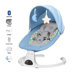 수면용품 신생아 전동 요람 흔들의자 다기능, M8 모델 체크무늬 컬러풀 아이스블루