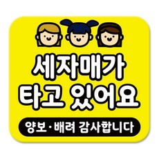 라쿤마켓 차량용 스티커 총27종 초보운전 아이가 타고 있어요 임산부가 타고있어요 강아지가 타고있어요 어르신운전중 혈액형 장애인 도로주행 연수용, 1개, 13_세자매가타고있어요
