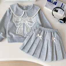 [앙디] F상하복 카라레이스리본 (FE120) / (맨투맨티셔츠+플리츠치마(속바지))_(아동복 여아용의류 상하세트 테니스치마 가을 정장 결혼식 상하복)