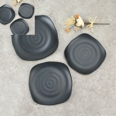 사땨 신사각골접시 퓨전토기 반찬기 앞접시 돌산 멜라민 내열소재 반찬용 각형식기, 본상품