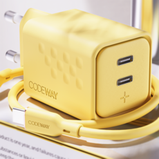 코드웨이 50W 초 고속 충전기 + 100W C to C 타입 초고속 충전 케이블 2M, 레몬 옐로우, 1세트