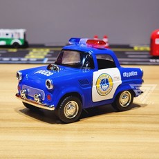 聲光可開門Q版復古合金車 - 警車 金龜車 雙層巴士 復古老爺車 mini cooper模型車 小車, 警車-藍(聲光雙開門, 1個