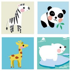 LIVING DUO DIY景觀動物肖像圖20x20套組系列, 小馬 + 小熊貓 + 小長頸鹿 + 小北極熊, 1組