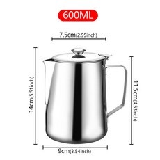 스테인리스 스틸 우유 거품기 뚜껑 포함 에스프레소 스팀 커피 메이커 핸드 브루잉 파인 마우스 케틀 드립 케틀 롱 포트, 600ml