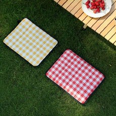 휴대용 접이식 방석 야외 캠핑 등산 체크무늬 패턴 쿠션감 핑크 옐로우 컬러 감성, 체크레드_ONE