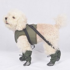 로맨스독 스파이더슈즈 잃어버리지않는 강아지 신발 하네스 세트 반려견 장화, 카키, 1개