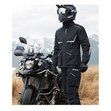 오토바이 전용 우비 상하 분리형 전신 방폭우 남성 라이딩 레이싱 수트 배달 라이더 세트, M, 검은색