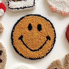 여느상점 펀치니들러그 DIY 취미 펀칭 패키지, 1개, 진노랑 웃는 얼굴 컵받침 재료패키지+찌르개