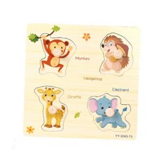 원목 동물 꼭지 퍼즐 4p 도형 맞추기 학습 교구 놀이 완구, 1개, 상세페이지 참조