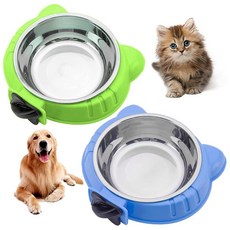 Hamiledyi 크레이트 강아지 그릇 2피스 고양이 탈착식 물 사료 공급기 볼트 홀더 스테인리스 스틸 걸이식 소형 애완견 새에 적합 (블루+그린) 219070, 1