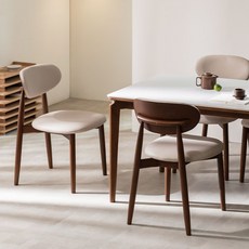 장인가구 해롤드 원목 가죽 편한 등받이 1인 카페 테이블 식탁 의자 2개, 내추럴