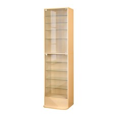 BuyJM 附LED燈 置物櫃 收藏櫃 玻璃櫃, 十層展示櫃-木板背板-淺橡木色