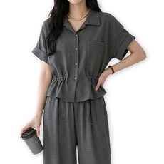메리앤유 소프트 엠보 패턴 카라 반팔 셔츠 와이드 팬츠 2종 세트 셋업