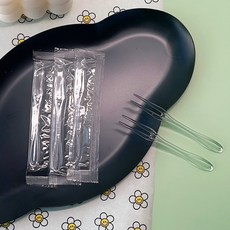 일회용 투명 플라스틱 포크 개별포장 과일포크 미니 디저트 포크, 100개, 투명포크