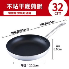 不鏽鋼組合蓋 38cm 煎炒兩用不沾鍋, 1個, 【32cm】深底鋼柄不粘煎盤