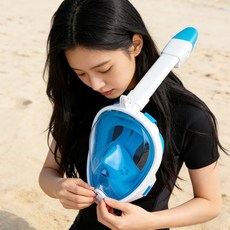 하늘박스 성인용 파노라마 풀페이스 마스크 스노클 잠수경 스노쿨링 드라이 탑 호흡, 블루