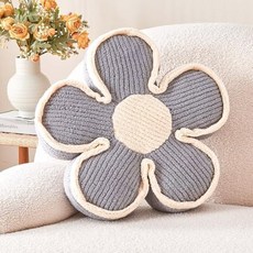 Kcvvcr꽃베개 부드러운 꽃모양 바닥쿠션 꽃장식 던지기 베개 귀여운 꽃자리 쿠션 소파 카우치베드용 플라워룸 데코 플러시 베개13.7인치 핑크, Grey, 13.7 Inch