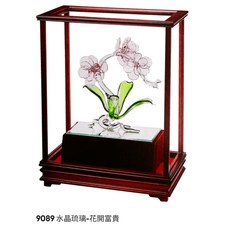 【川流雕刻社】琉璃水晶藝品 退休升遷祝賀送禮 當選榮調選舉禮品 謝師開幕賀禮, 1個, 花開富貴