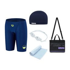 AKT-5951-네이비 아레나 남주니어 생존수영키트 5종 (수경 수모 수영복 메쉬가방 타올 폴리백 세트)