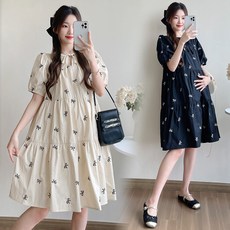 루즈핏 여름 임산부 원피스 만삭 촬영용 자수 장식 A라인 스커트