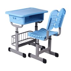 책걸상 세트 학원용 책상 1인용 교육 학습용 수강용 공부방, 두꺼운 ABS형 블루 의자 및 바구니