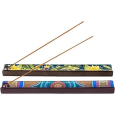 11840180 법당향 절향 제사향 향 사찰향 에나멜 스틱 홀더 2개 세라믹 수공예 향로 애시 캐처가 달린 스틱용 트레이 9인치 탱가 로터스, Thang-ga & Lotus