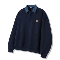 트릴리온 레더 패치 데님 카라 럭비 맨투맨네이비 174100