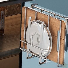 주방 벽면 부착 걸이형 도마 보관 거치대 스테인리스 소재 후크 달린 수납 공간, 1개, 상세페이지 참조, 1단