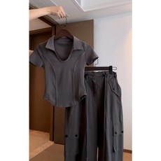 酷颯拽姐工裝褲套裝女夏搭配一整套多巴胺甜辣收腰t卹時尚兩件套