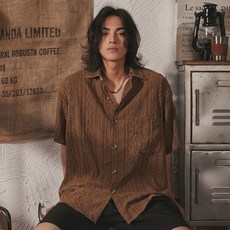 스몰더 남자 아이렛 루즈핏 여름 반팔 셔츠 남방