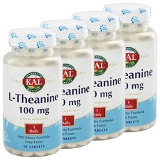 KAL 左旋茶氨酸補充錠 100mg, 30顆, 4個