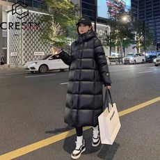 크레스티 남녀공용 캐주얼 지퍼 후드 코트 겨울 루즈핏 경량 롱 패딩