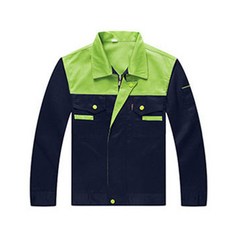 春鞦工作服套裝長袖耐磨汽修電焊上衣工廠車間耐臟勞保服, 1個, 藏藍+綠 上衣 ,180/2XL, 藏藍+綠