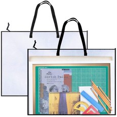 Opret 2 팩 19x25 인치 아트 포트폴리오 가방 손잡이 및 지퍼가 달린 아트워크 보관 케이스 게시판 스크랩북 유품 포스터 보관용 비닐 메쉬 폴더 정리함