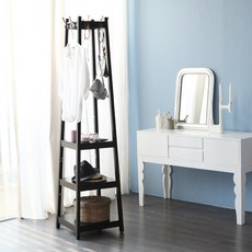 [리비니아] 선반 원목 스탠드 행거 수납 옷걸이 드레서 옷가게행거, 블랙, 1개