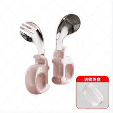 兒童湯叉組 附收納盒, 粉色, 1個, 叉勺加收納盒