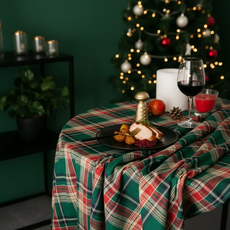 크리스마스 체크 테이블보 홈파티 체크 식탁보, 90x90cm, 1개, 그린 체크