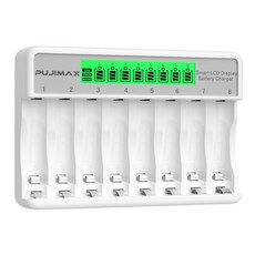 PUJIMAX AA AAA 1.2V Ni-MH 8슬롯 충전지 건전지 급속충전기 과충전방지 LCD표시 화이트 케이스 충전기, 1개