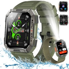 IOWODO W60 아웃도어 스마트워치 2.01인치 대형 화면 900mAh 배터리 방수 먼지충격 방지 통화 나침반 손전등, 블루투스, 4.4cm, 군용 녹색