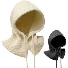 ROOICE 겨울모자 후드 넥워머 니트 바라클라바 남녀공용 2P 세트, 블랙+베이지