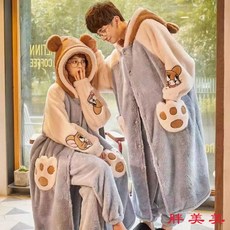 【M-5XL大尺碼】女裝睡袍 秋冬珊瑚絨睡袍 加肥加大碼情侶睡袍 加絨加厚保暖睡裙