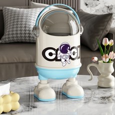 데코트리 우주인 캐릭터 휴지통 미니 뚜껑형 인테리어 쓰레기통, 스카이블루