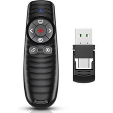 2-in-1 USB TYPE-C 프레젠테이션 클릭기 무선 원격 파워포인트 슬라이드 어드밴스 볼륨 조절 기능이 있는 컴퓨터용, F09, Red Lighjt + USB A/USB C