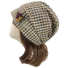 엄마짱 MDS 8418 체크꽃술두건 여성봄여름 사계절두건 항암모자두건 패션두건 위생모두건 엄마선물모자 실내용두건 헤어밴드 여성가을모자두건