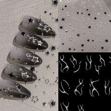 웨젼 별 라인 네일 입체 엠보 데코 스티커, 2개, 실버