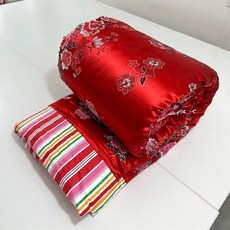 프라운 원앙금침 세트 실크 금침 이불 원앙 전통 혼수이불, 솜 없음 이불 커버만, 와인레드쌍둥이물놀이